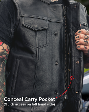 Sharp Shooter (Black) Men's Motorcycle Leather Vest - FMC
