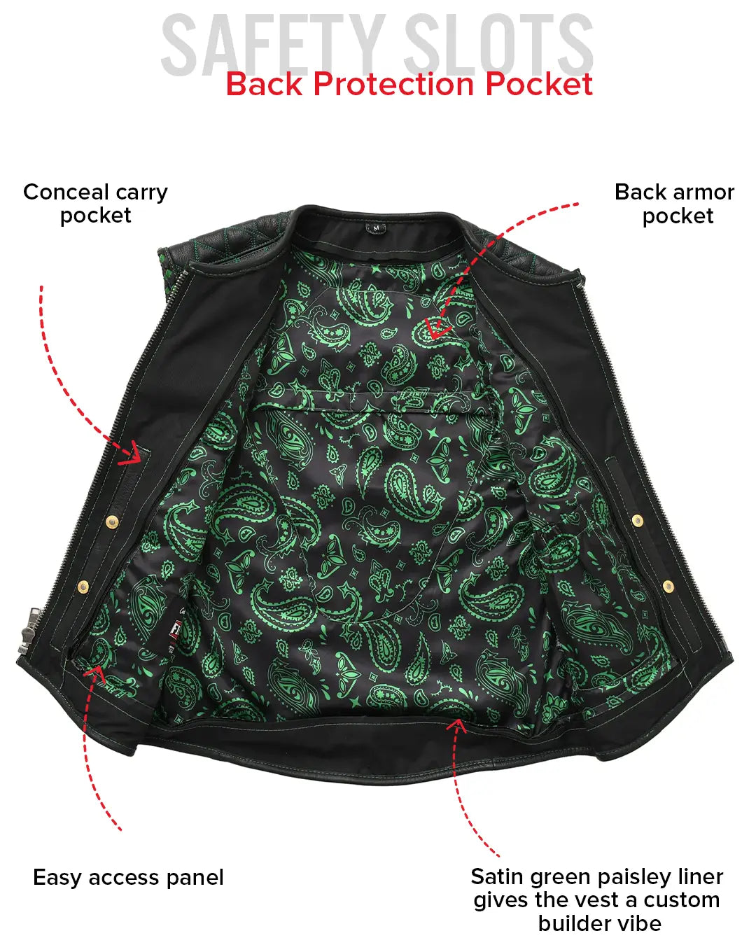 Tactical Emerald Men’s Motorcycle Leather Vest