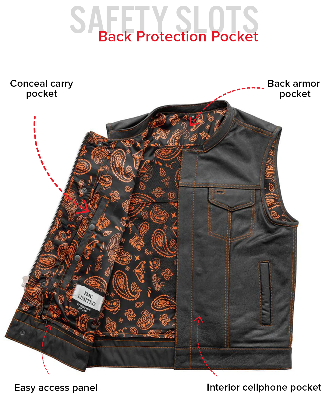 The Cut Men's Motorcycle Leather Vest, Multiple Color Options