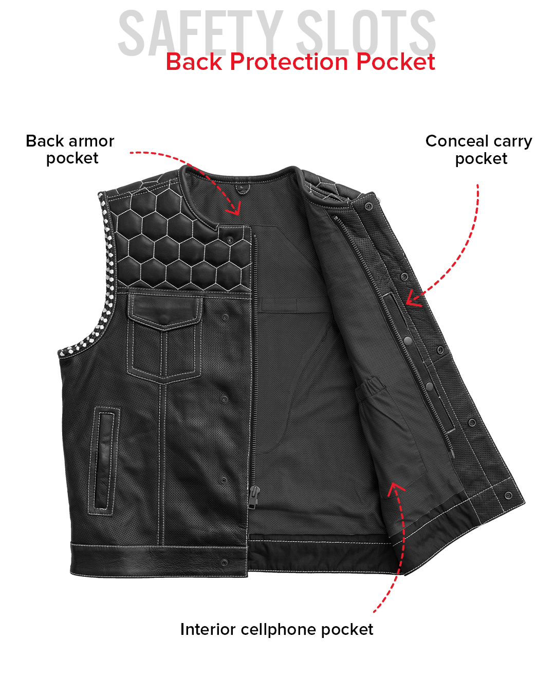 Hornet Perforated Men's Club Style Leather Vest Men's Perforated Leather Vest Vests