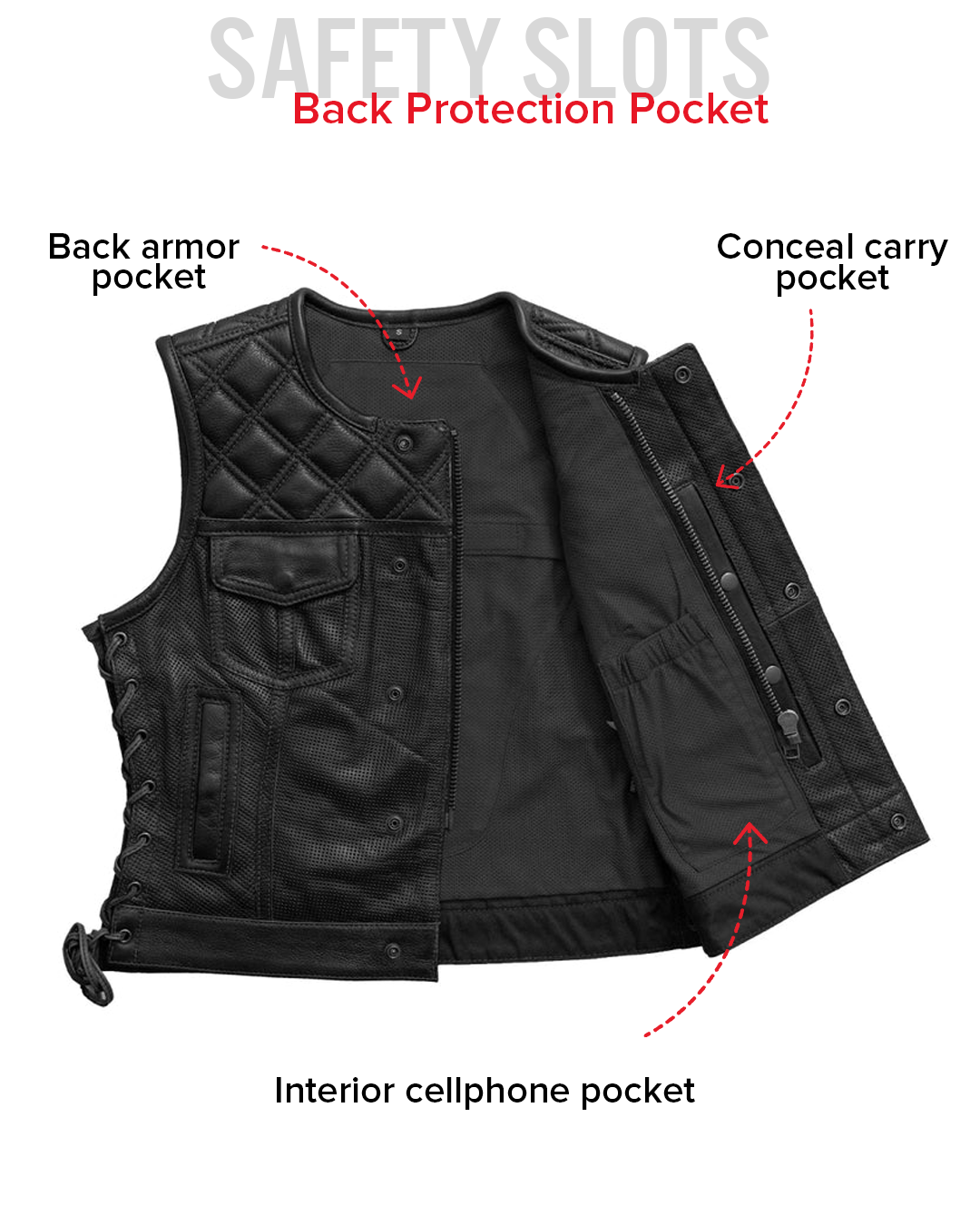 Bonnie Perforated Women's Motorcycle Leather Vest Women's Perforated Leather Vest Vests