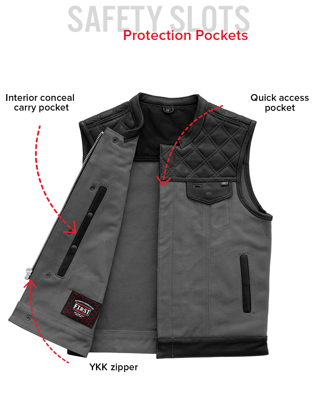 Hunt Club Motorcycle Leather Canvas Vest Grey Men's Canvas Vests Vests