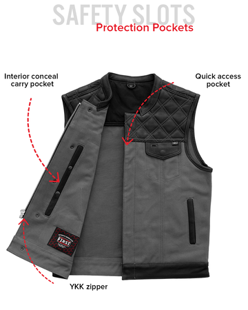 Hunt Club Motorcycle Leather Canvas Vest Grey – First MFG Co