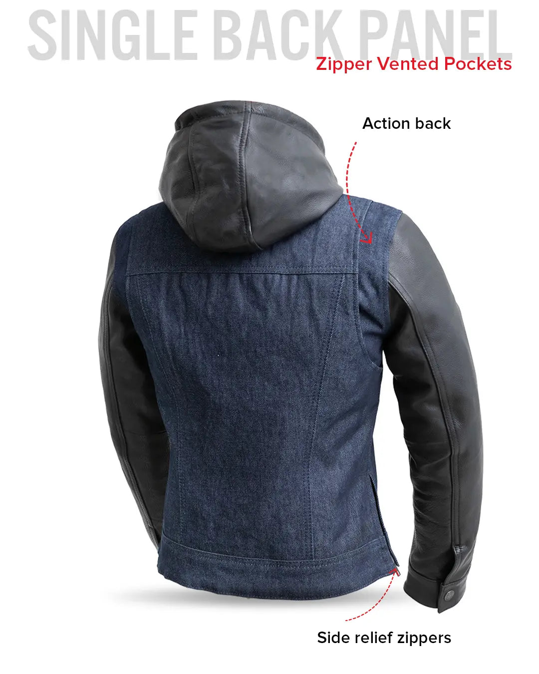 Holli - Motorcycle Denim/Leather Jacket Women's Leather Jacket Jackets