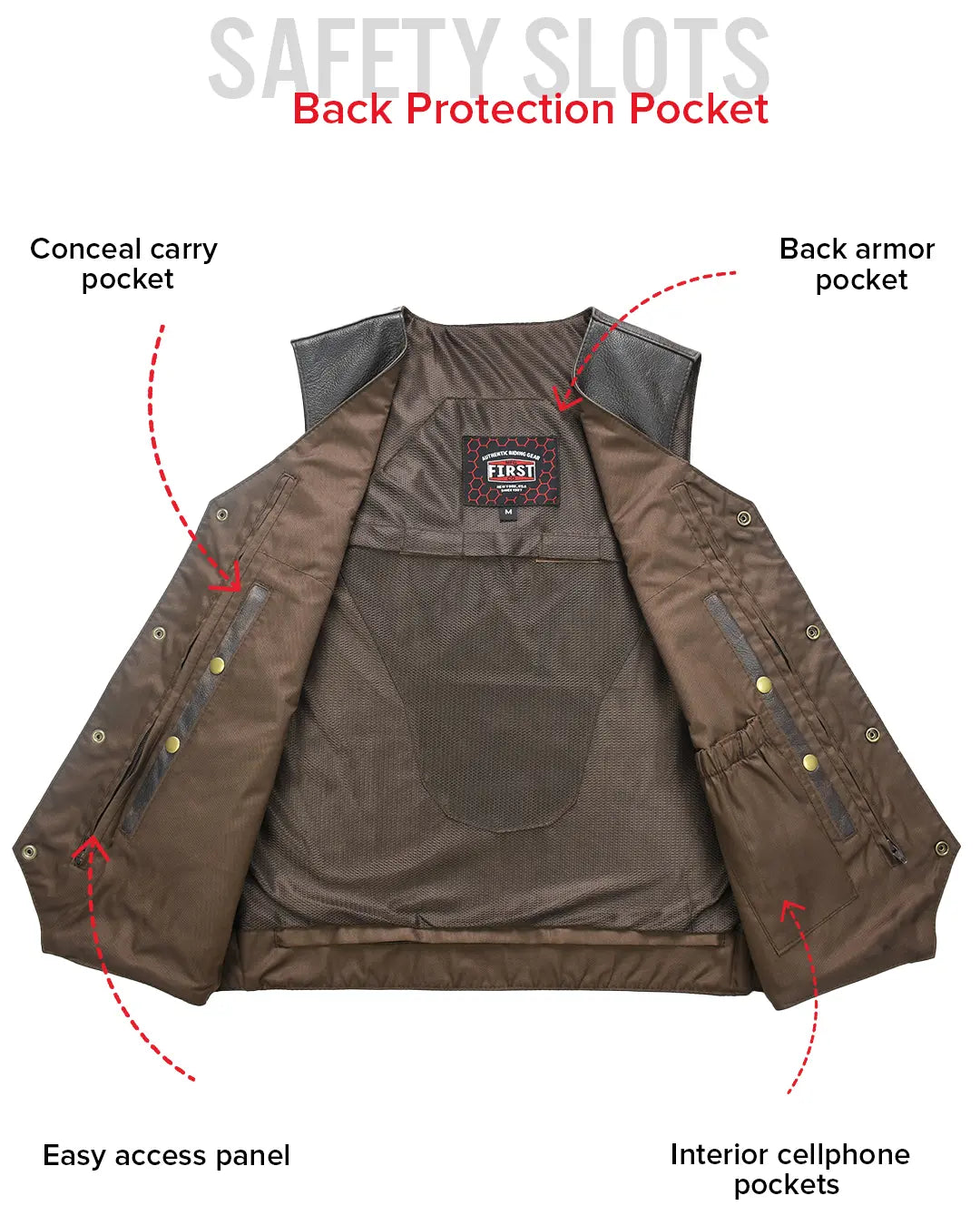 Texan Men's Motorcycle Western Style Leather Vest - Brown Men's Western Vest Vests