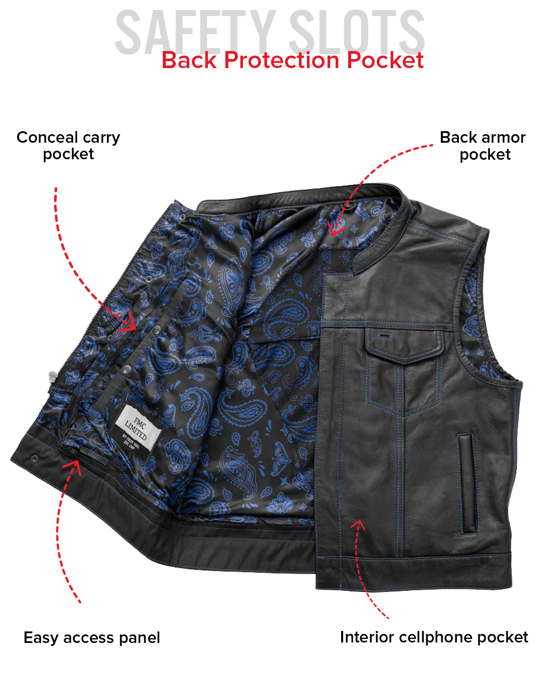 The Club Cut Men's Motorcycle Leather Vest, Multiple Color Options