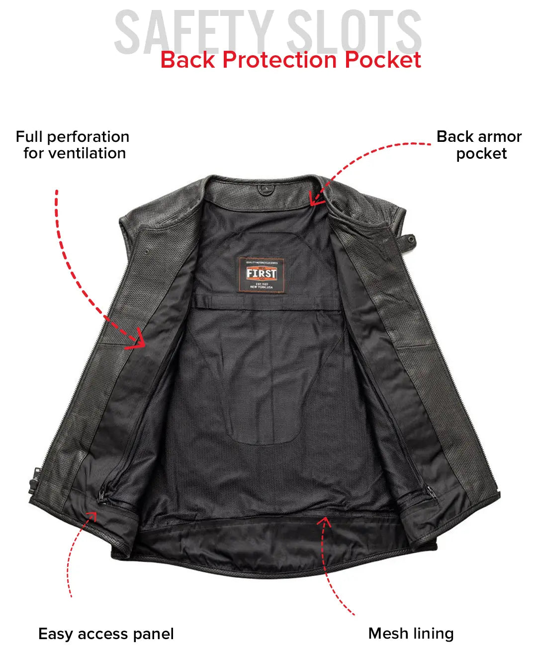 Raceway - Men's Motorcycle Perforated Leather Vest Men's Perforated Leather Vest Vests