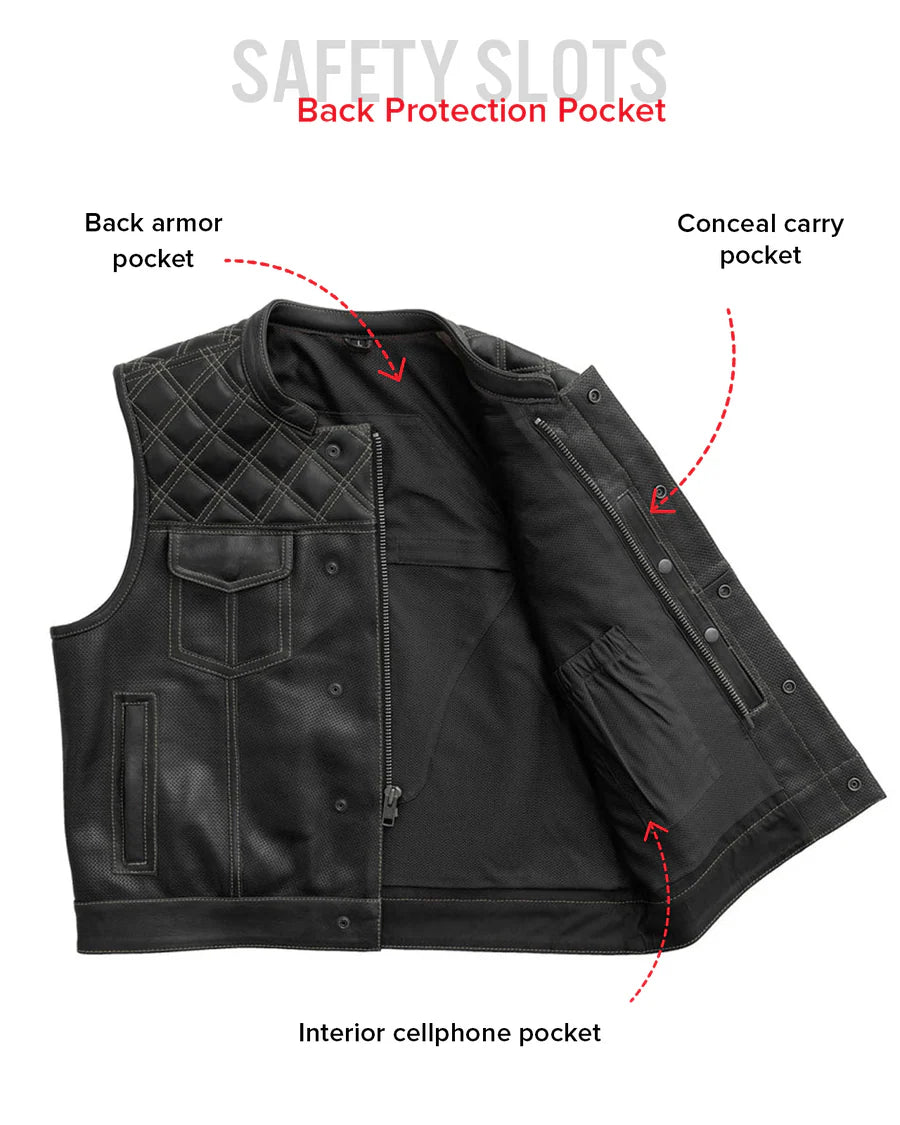 Downside Perforated Men's Motorcycle Leather Vest Men's Perforated Leather Vest Vests