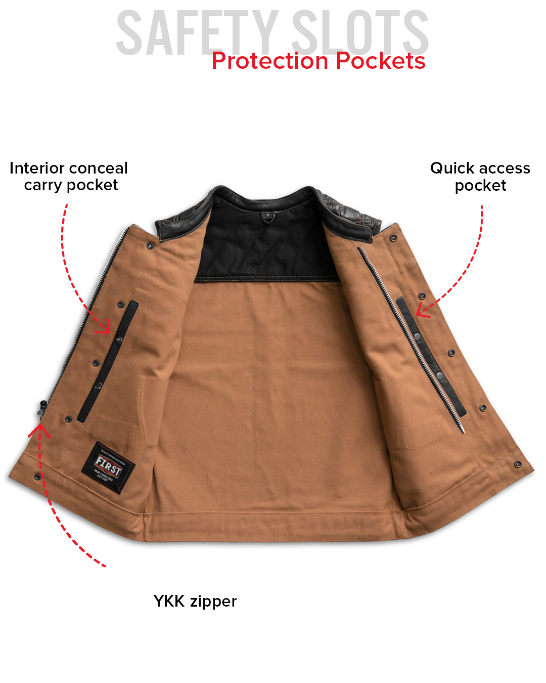 Hunt Club Motorcycle Leather Canvas Vest Men's Canvas Vests Vests