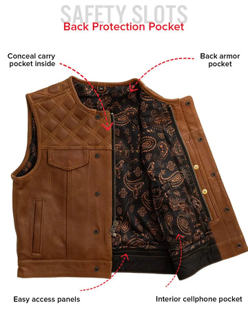 tobacco motorcycle vest Legendary LowLife NCP Canvas & Leather Cropped Fitted Club Style Full grain leather displays range marks and scars that make each item unique Cool Motorcycle Vest Montana Leather