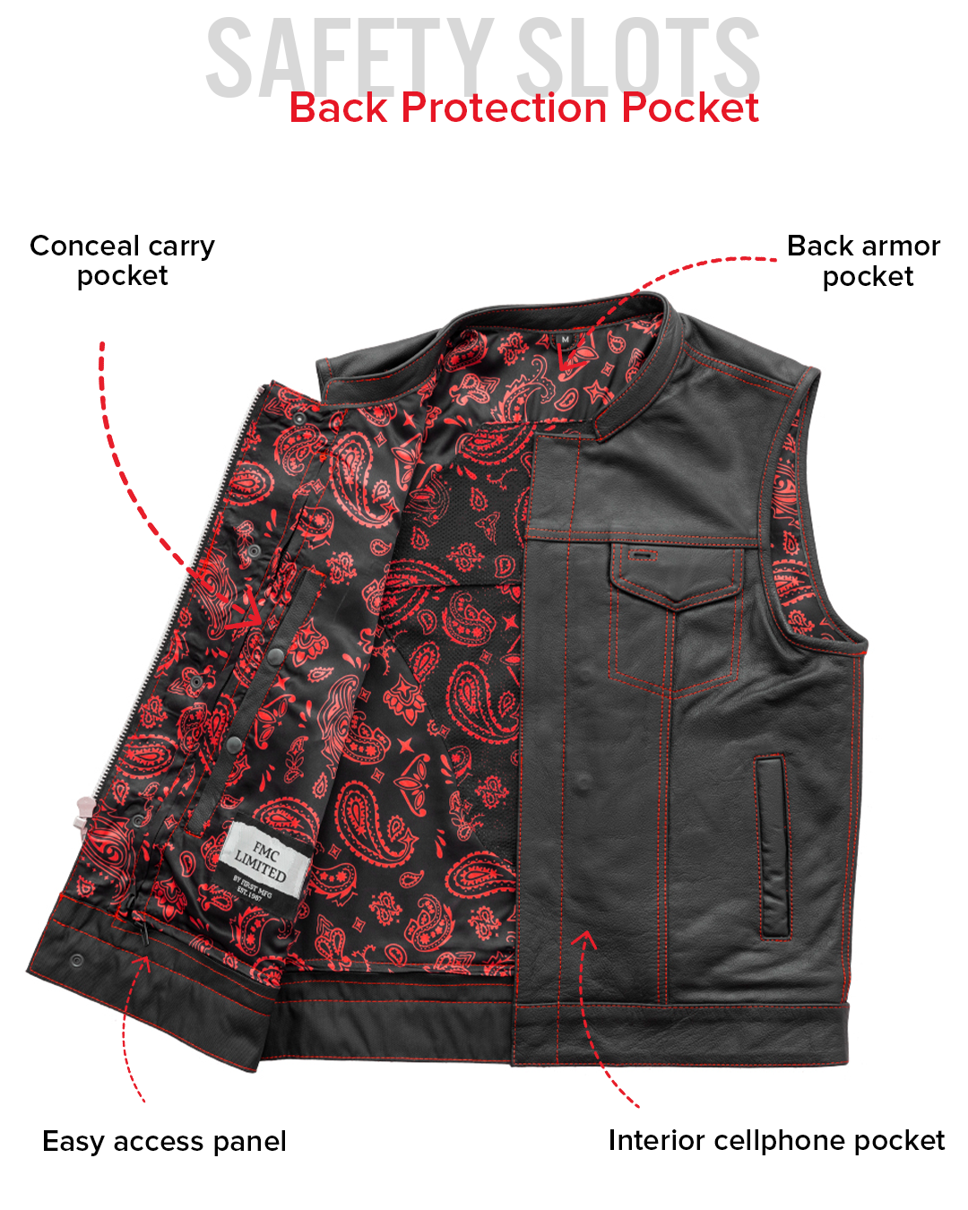 The Cut Men's Motorcycle Leather Vest, Multiple Color Options