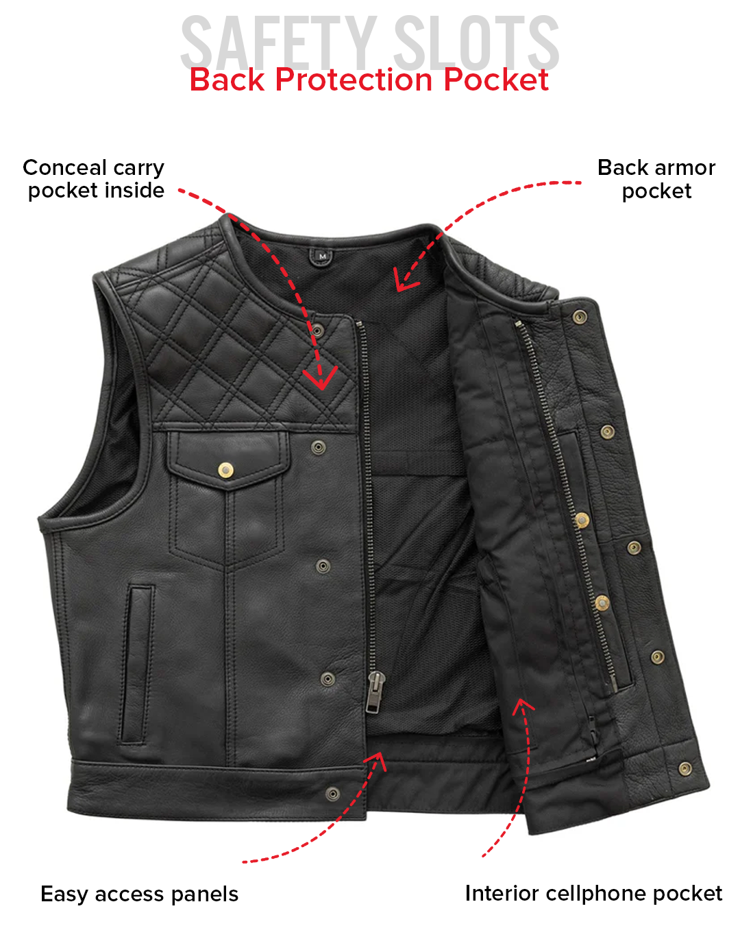 Shell Shock Men's Motorcycle Leather Vest (limited edition) Men's Leather Vest Vests