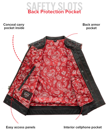 Sinister - Men's Motorcycle Leather Vest Red – First MFG Co