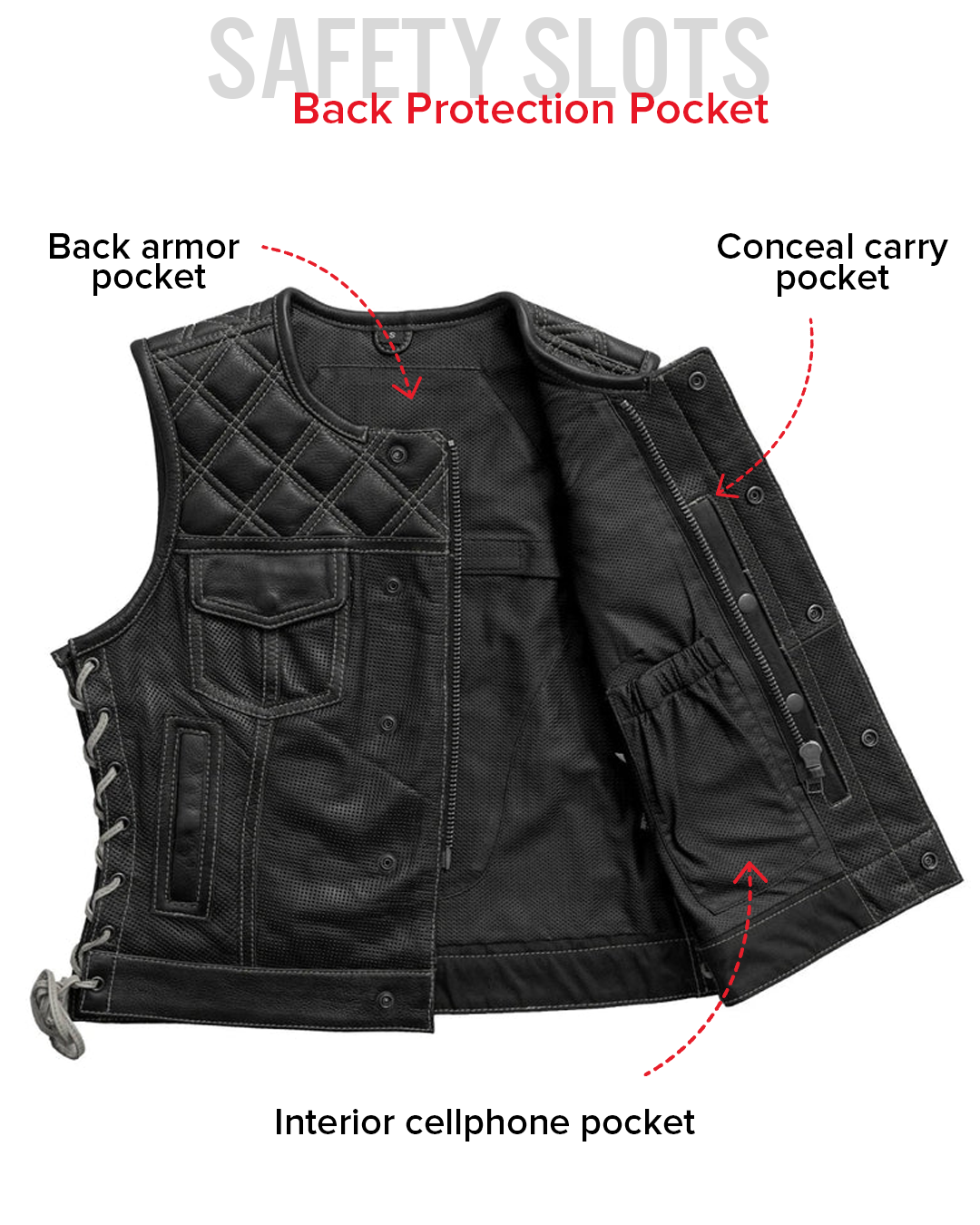 Bonnie Perforated Women's Motorcycle Leather Vest Women's Perforated Leather Vest Vests