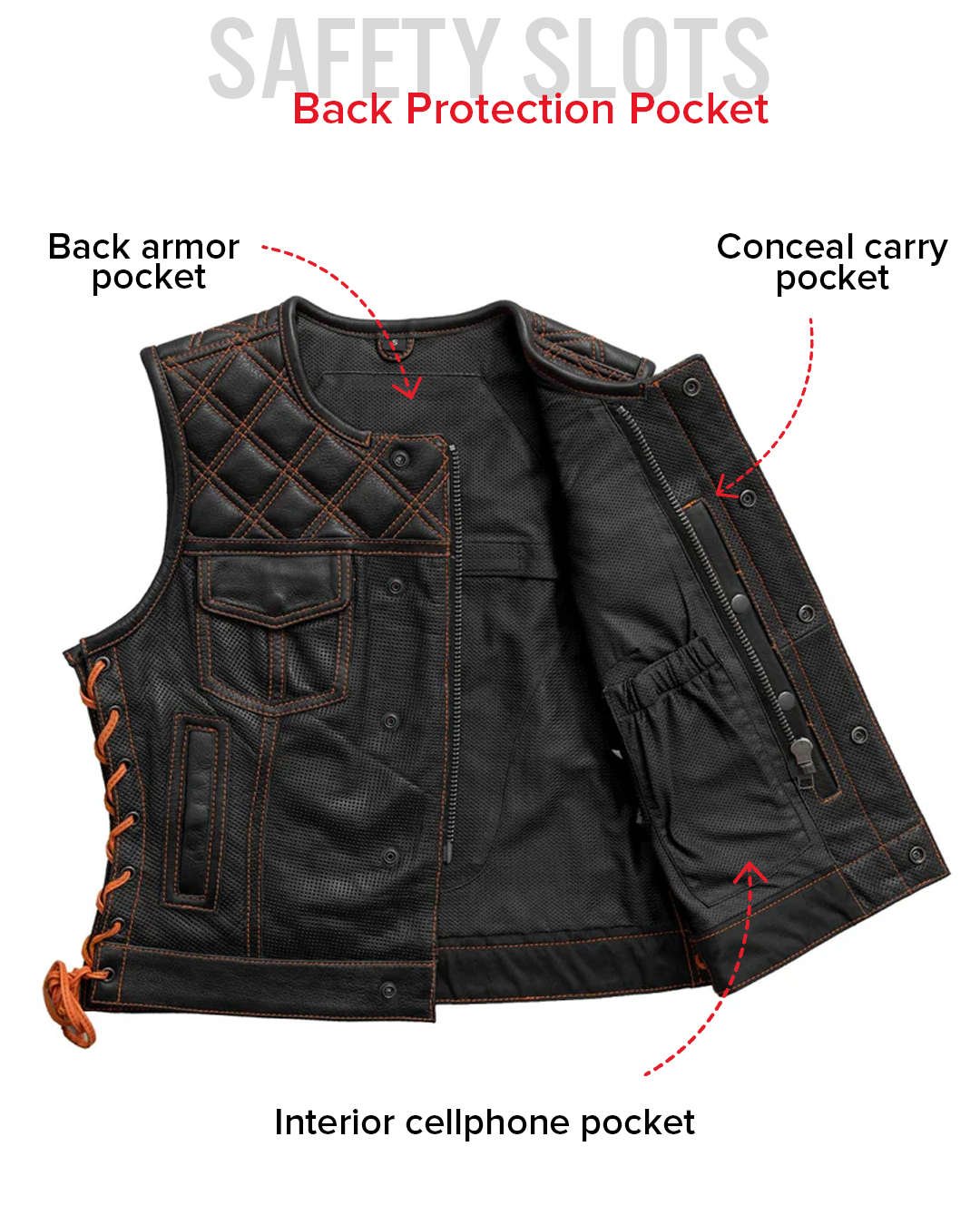 Bonnie Perforated Women's Motorcycle Leather Vest Women's Perforated Leather Vest Vests