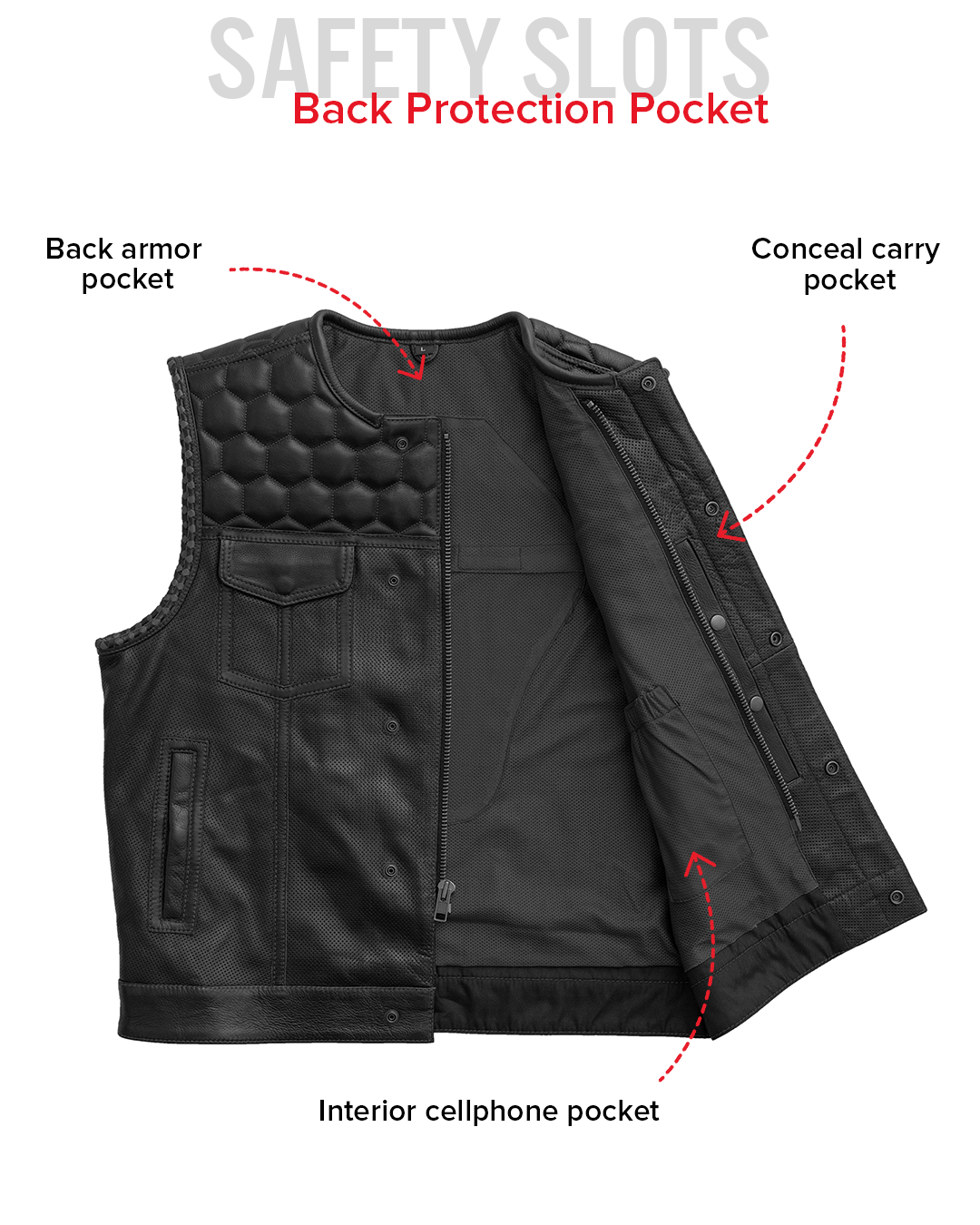 Hornet Perforated Men's Club Style Leather Vest Men's Perforated Leather Vest Vests