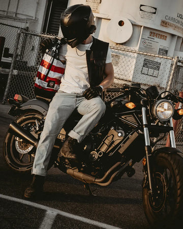 Born Free Men's Motorcycle Leather Vest - Black Stitch