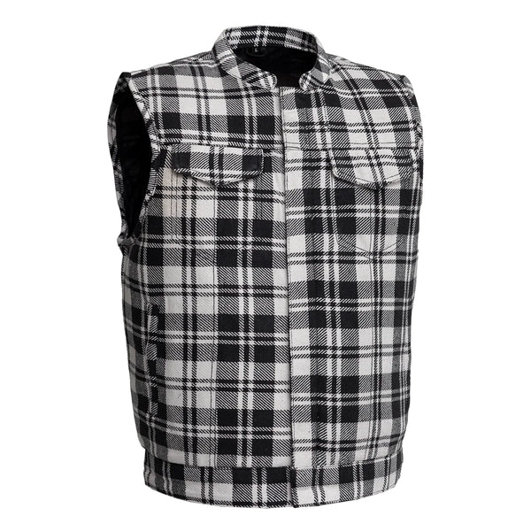 Sharp Shooter Moto Men's Canvas Vest - Recycled Men's Canvas Vests Vests BLACK &amp; WHITE S