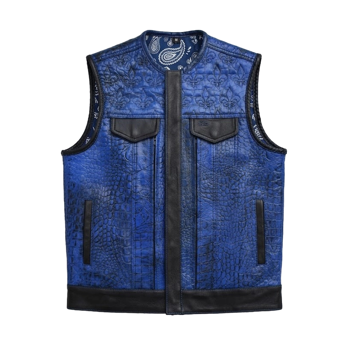 Crossroads - Men's Blue Croc Leather Motorcycle Vest