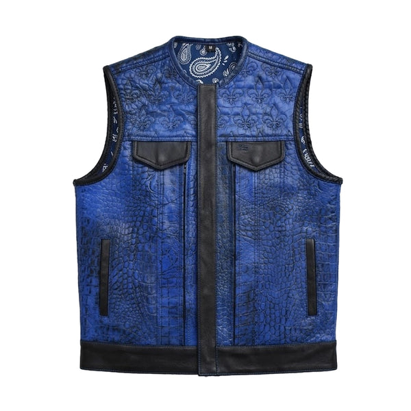 Crossroads - Men's Blue Croc Leather Motorcycle Vest Men's Leather Vest Vests