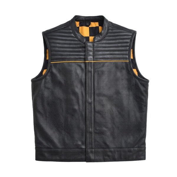 Topgear - Men's Black Leather Motorcycle Vest Men's Leather Vest Vests
