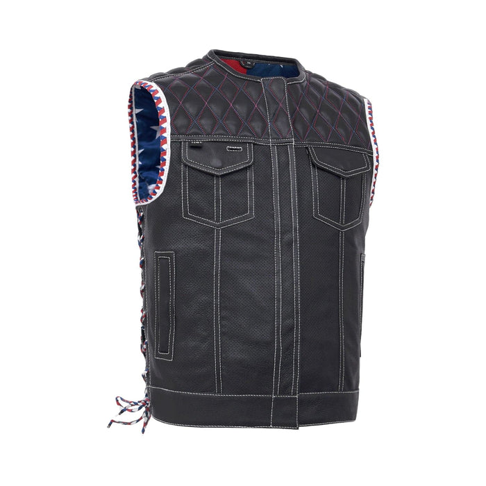 Captain Perforated Men's Motorcycle Leather Vest Men's Leather Vest First Manufacturing Company Black S 