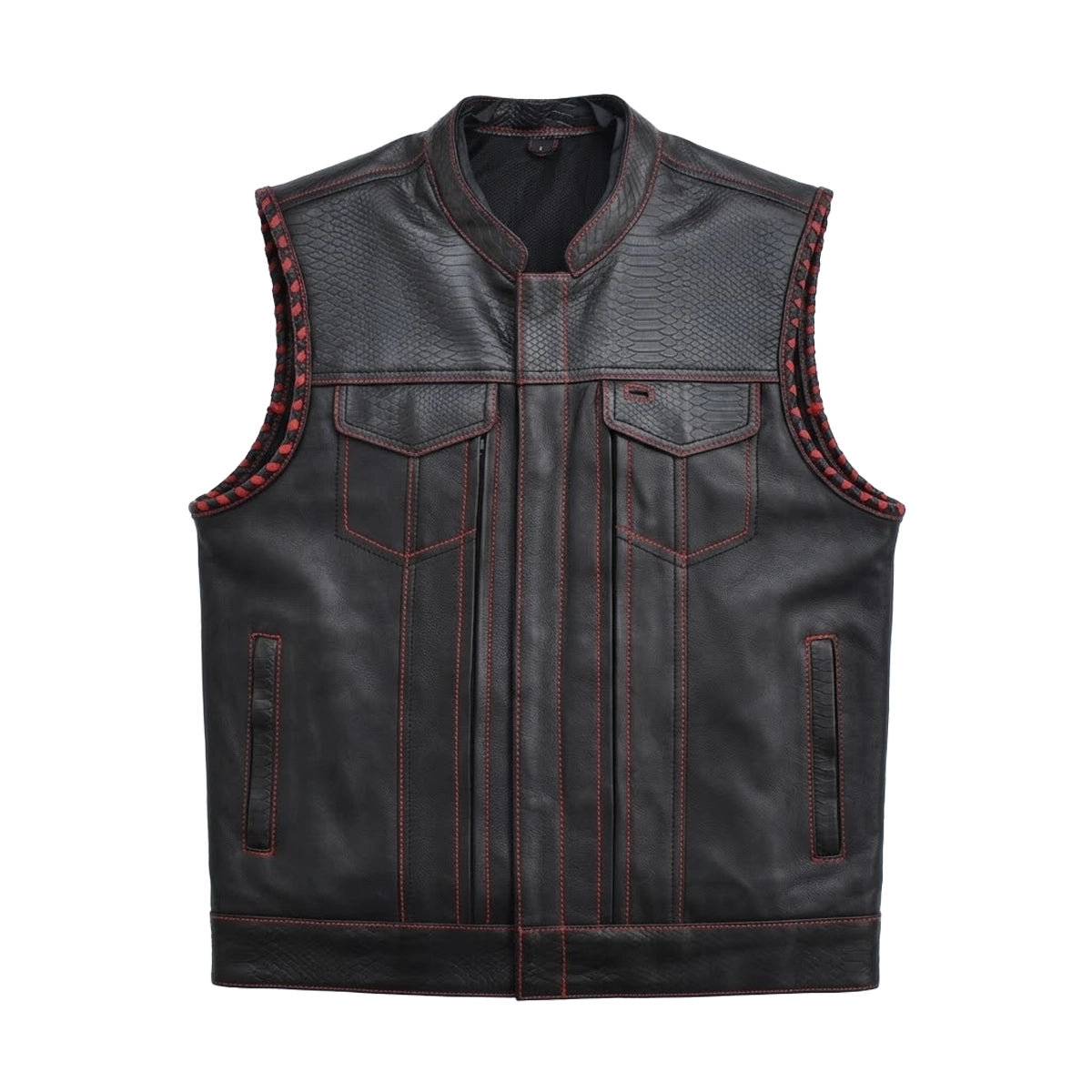 Revline - Men's Black Leather Motorcycle Vest Men's Leather Vest Vests