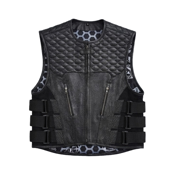 Dragster - Men's Black Leather Motorcycle Vest Men's Leather Vest Vests