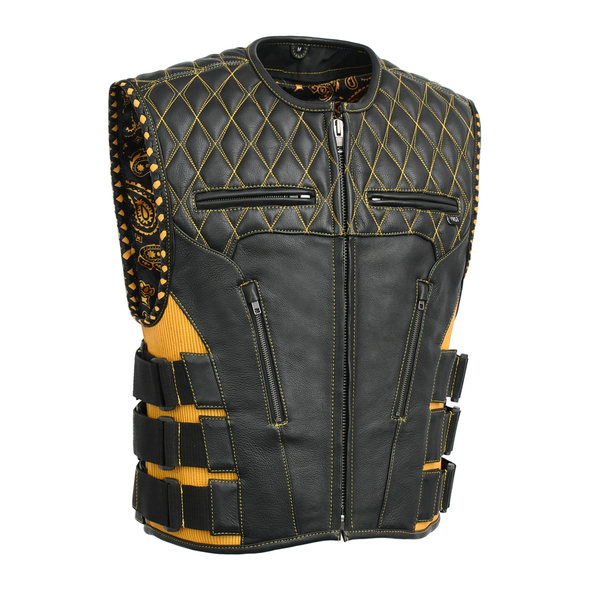 Tactical Emerald Men’s Motorcycle Leather Vest Men's Leather Vest Vests BLACK GOLD XS