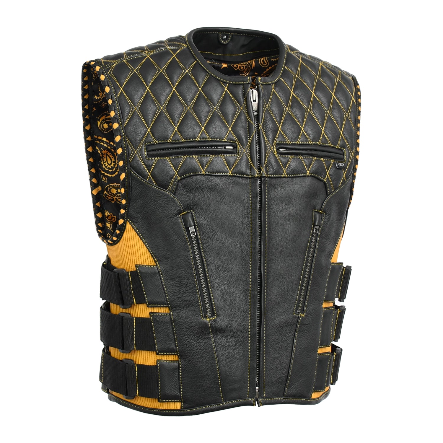 Tactical Emerald Men’s Motorcycle Leather Vest Men's Leather Vest Vests BLACK GOLD XS