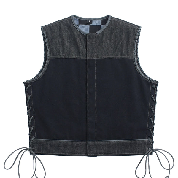 Driftline - Men’s Raw Denim/Canvas Motorcycle Vest Men's Leather Vest Vests