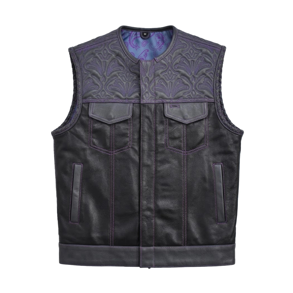 Rattler - Men's Black & Gray Leather Motorcycle Vest