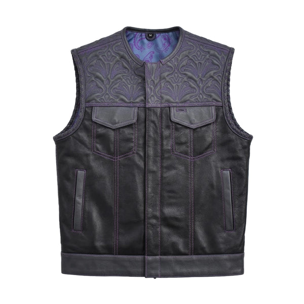 Rattler - Men's Black &amp; Gray Leather Motorcycle Vest Men's Leather Vest Vests