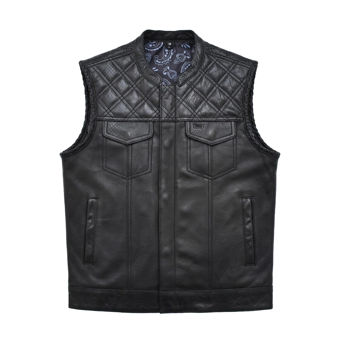 Rumble - Men's Leather Motorcycle Vest (Black) Men's Leather Vest Vests
