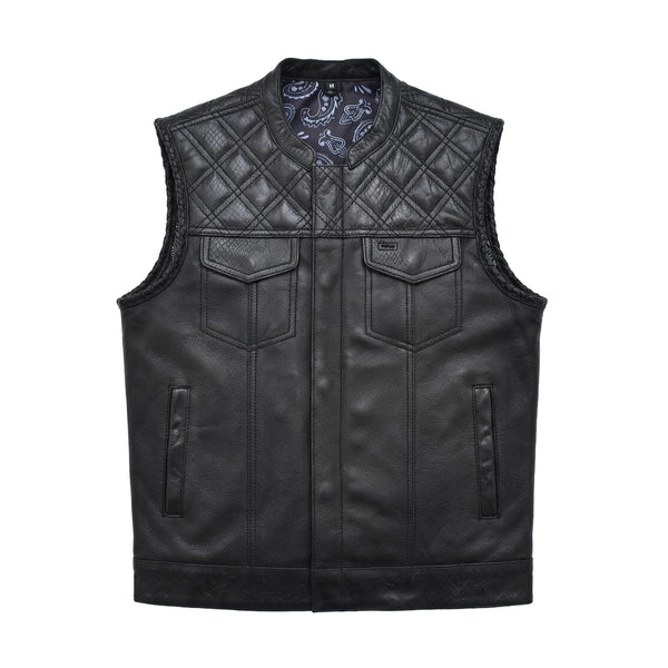 Rumble - Men's Leather Motorcycle Vest (Black) Men's Leather Vest Vests