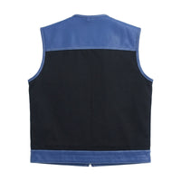 Ironclad - Men’s Blue&Black Leather/Canvas Motorcycle Vest Men's Leather Vest Vests