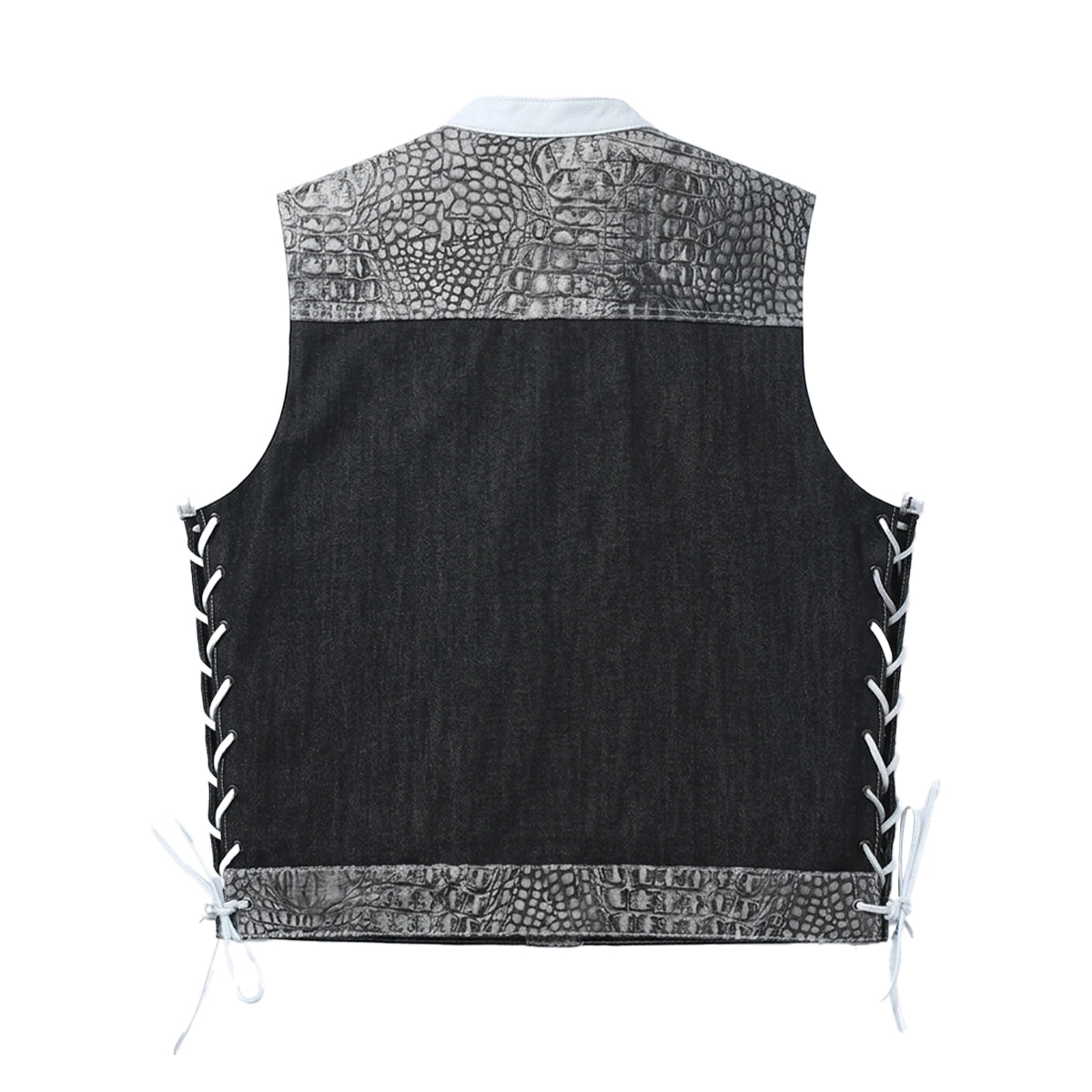 Road Cartel - Men’s Croc Texture Leather/Denim Motorcycle Vest Men's Leather Vest Vests