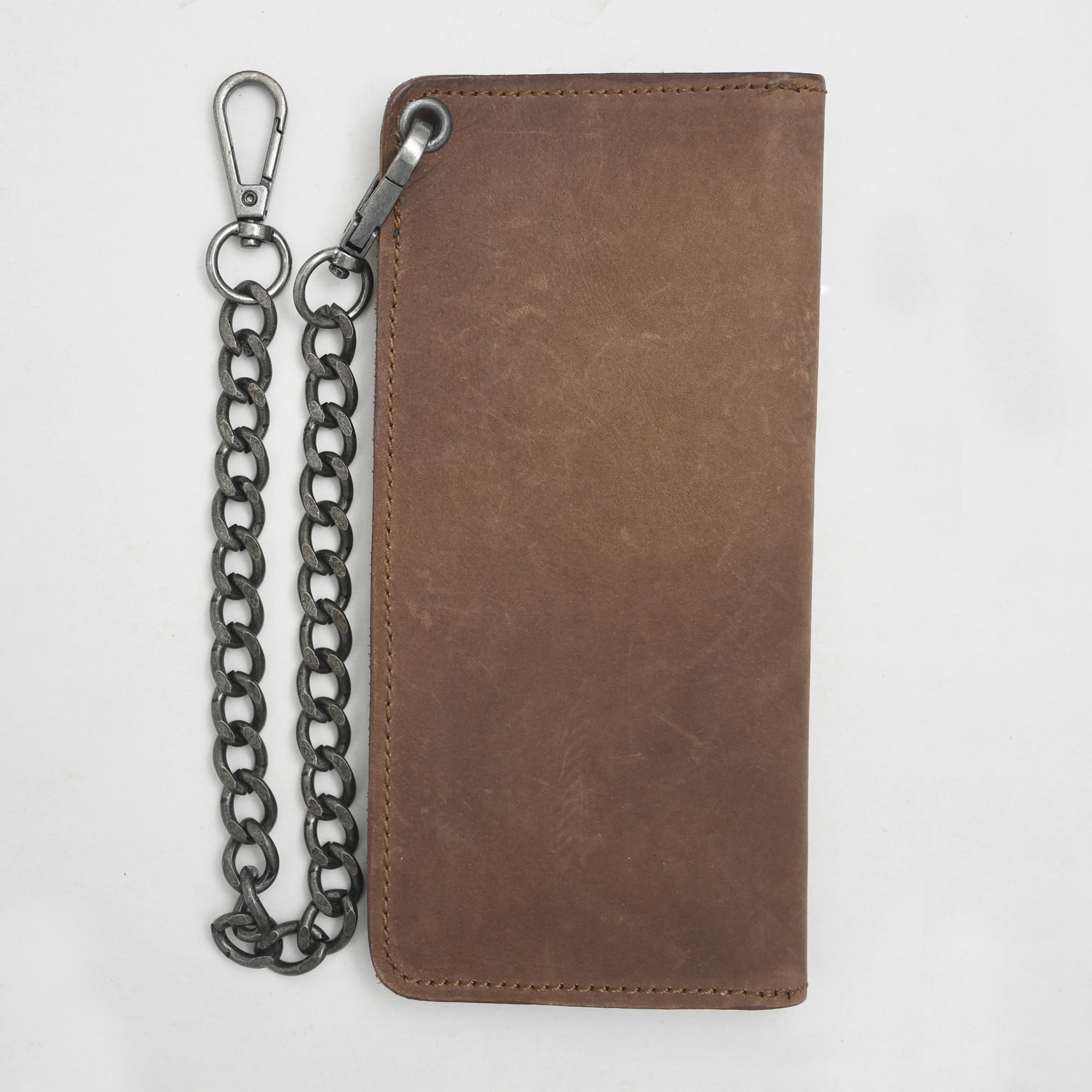 LARGE TRUCKER - Vegetable Tanned Leather Wallet  First Manufacturing Company ALMOND Antique Silver 