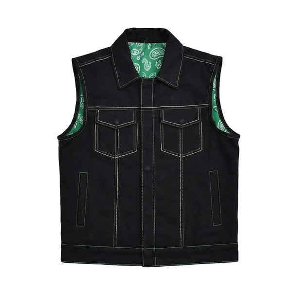 Ironroad - Men's Black Canvas Motorcycle Vest Men's Leather Vest Vests