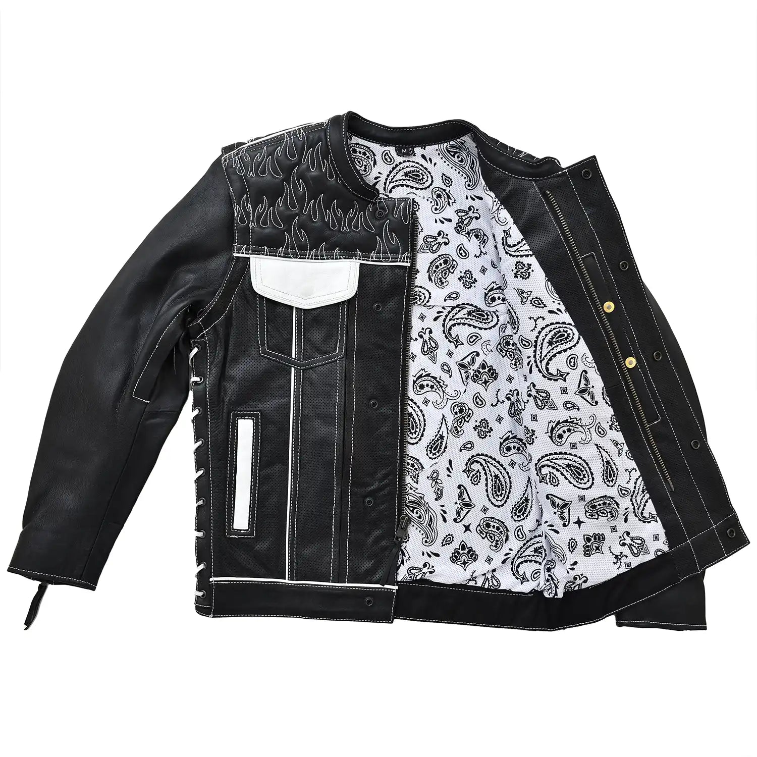 Wildfire Rouge Mens Motorcycle Leather Jacket (Black/White) Men's Leather Jacket First Manufacturing Company