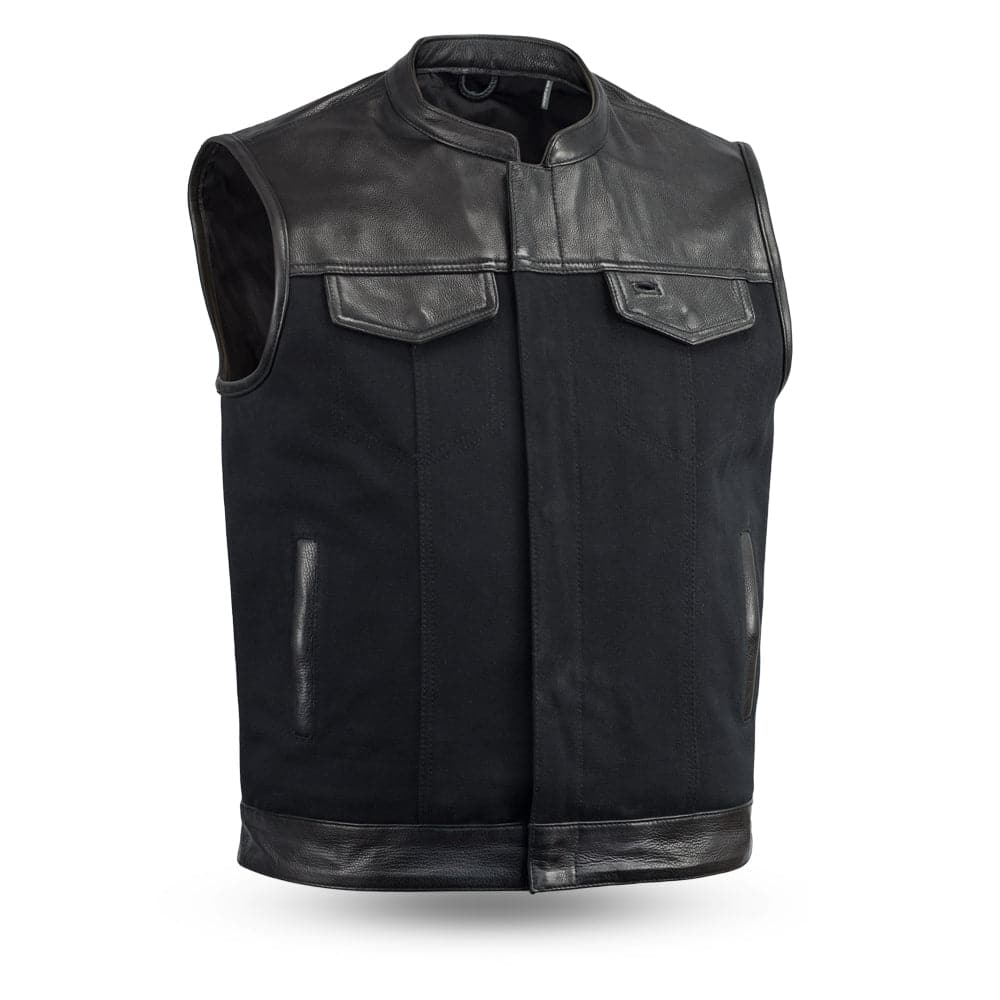 49/51 Vest Motorcycle Leather Canvas Vest Men's Canvas Vests First Manufacturing Company Black S