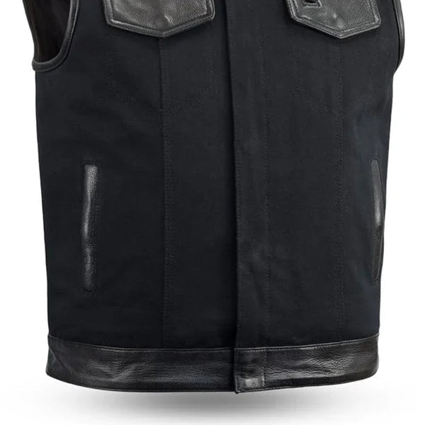 49/51 - Men's Motorcycle Leather/Canvas Vest - First FMG Co 49/51 - Men's Motorcycle Leather/Canvas Vest - First FMG Co