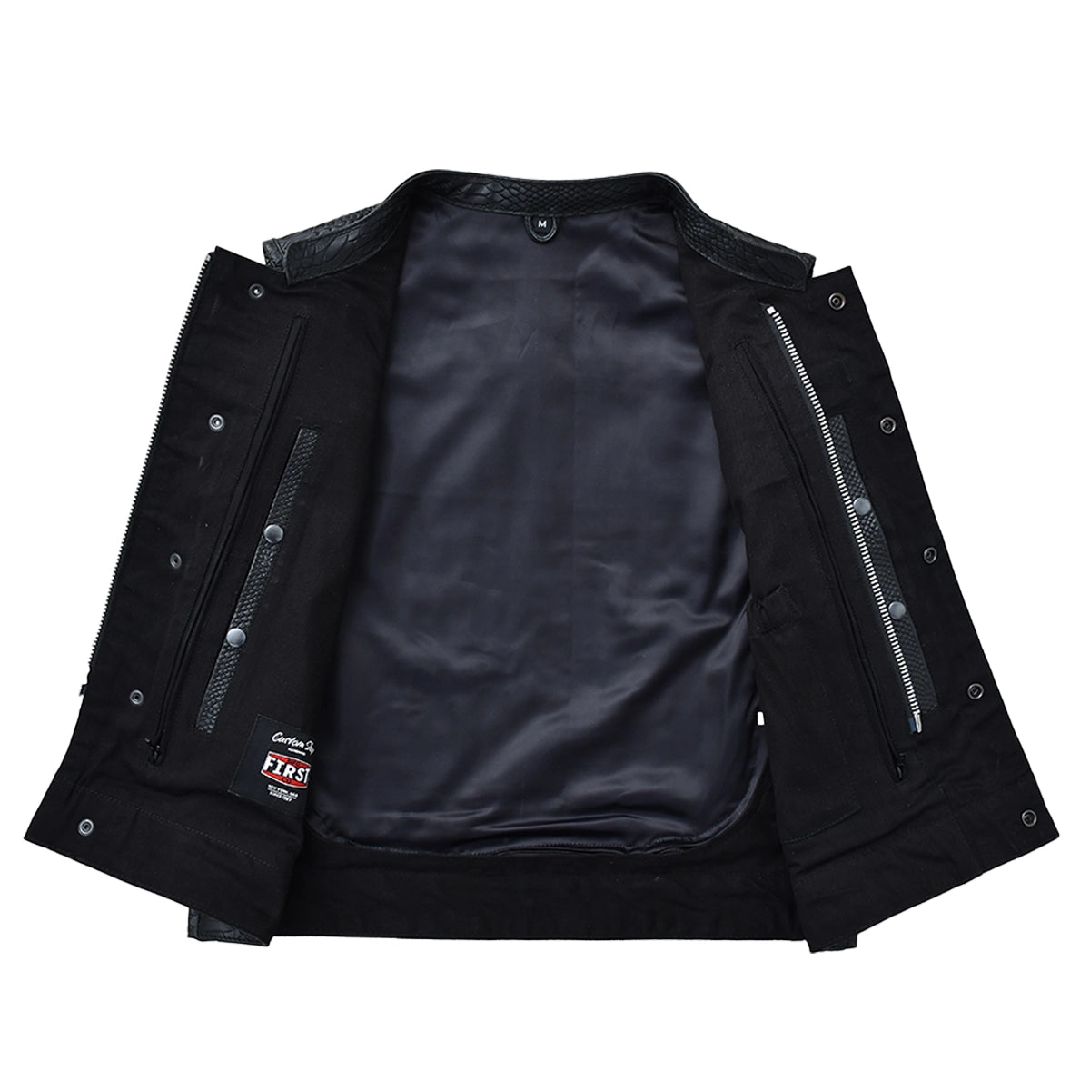 Blackfang Men's Leather/Twill Motorcycle Vest Men's Leather Vest Vests