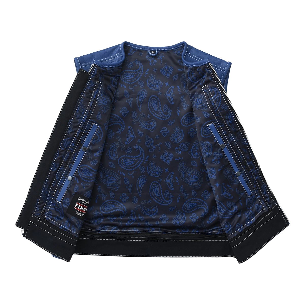 Ironclad - Men’s Blue&Black Leather/Canvas Motorcycle Vest Men's Leather Vest Vests
