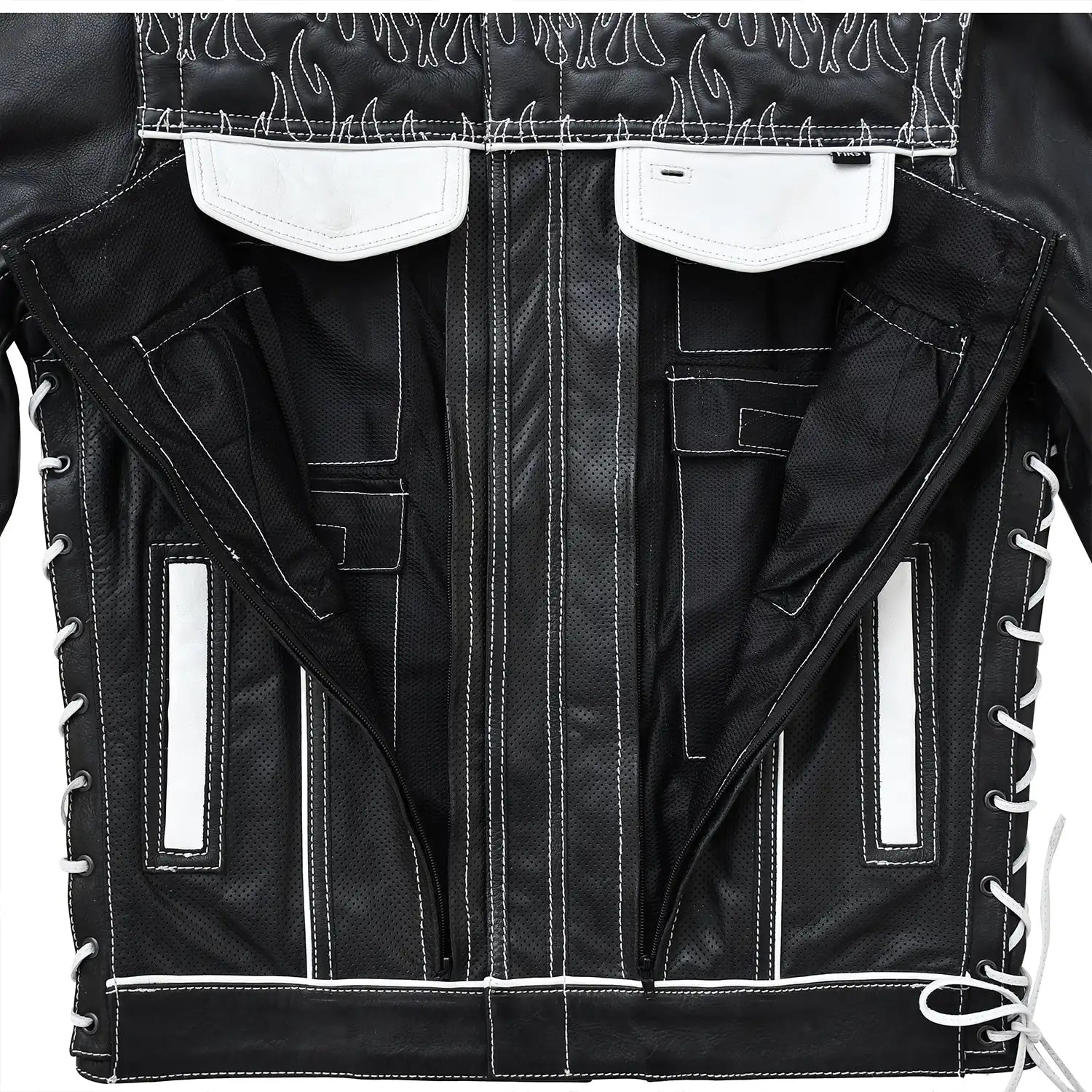 Wildfire Rouge Mens Motorcycle Leather Jacket (Black/White) Men's Leather Jacket First Manufacturing Company