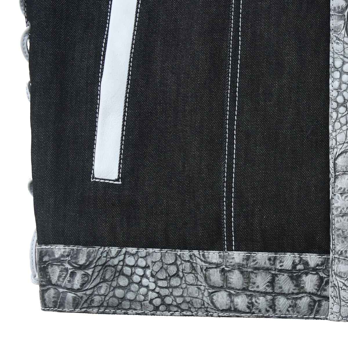 Road Cartel - Men’s Croc Texture Leather/Denim Motorcycle Vest Men's Leather Vest Vests