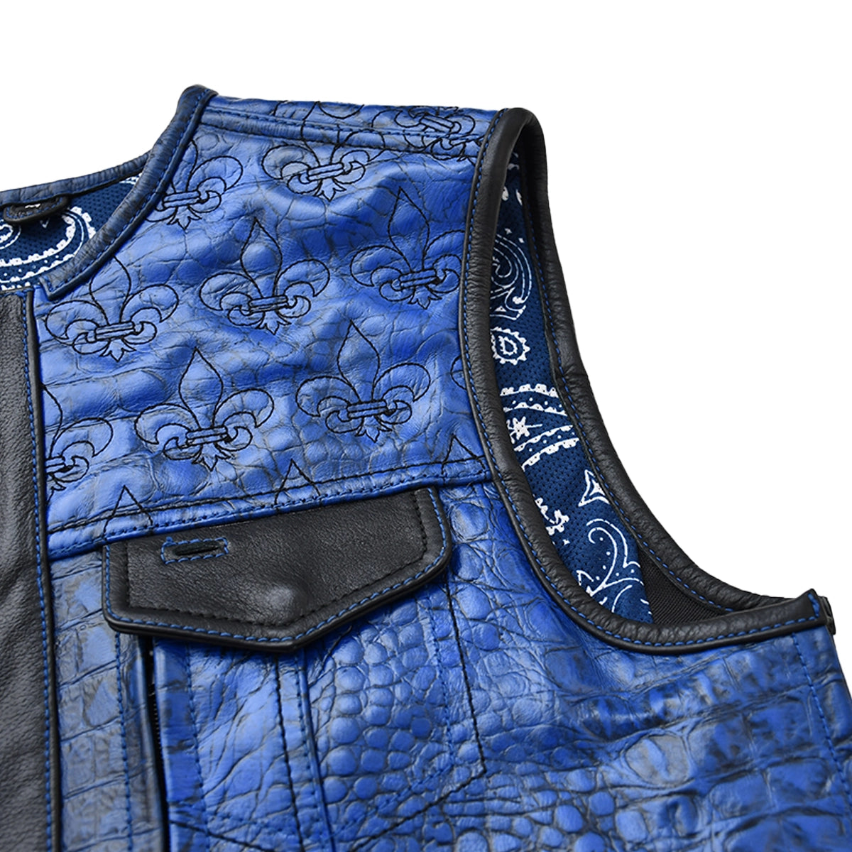 Crossroads - Men's Blue Croc Leather Motorcycle Vest