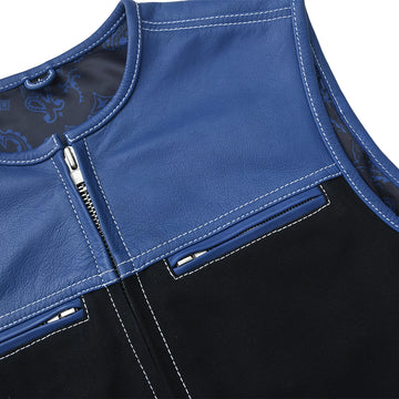 Ironclad - Men's Blue&Black Leather/Canvas Motorcycle Vest