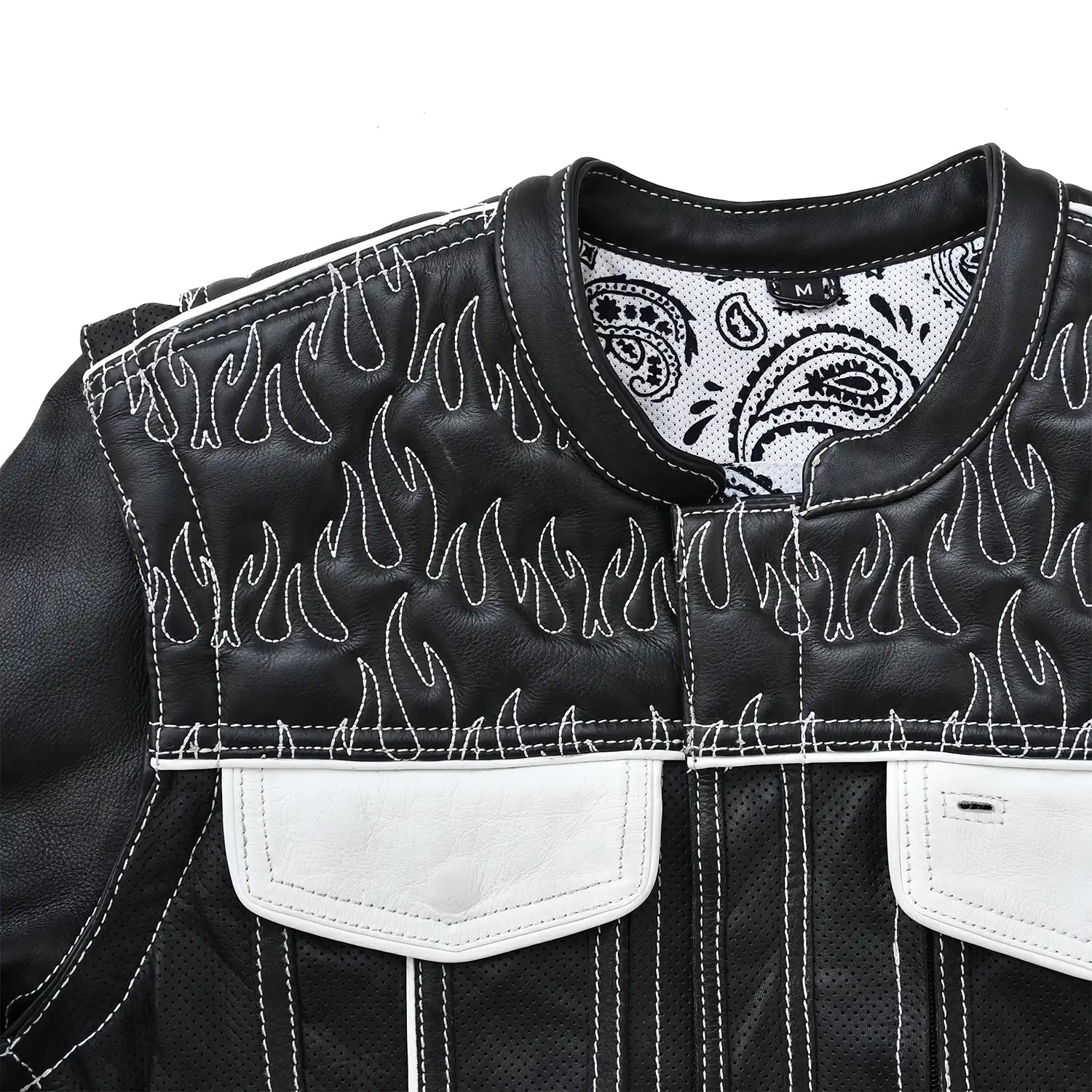 Wildfire Rouge Mens Motorcycle Leather Jacket (Black/White) Men's Leather Jacket First Manufacturing Company