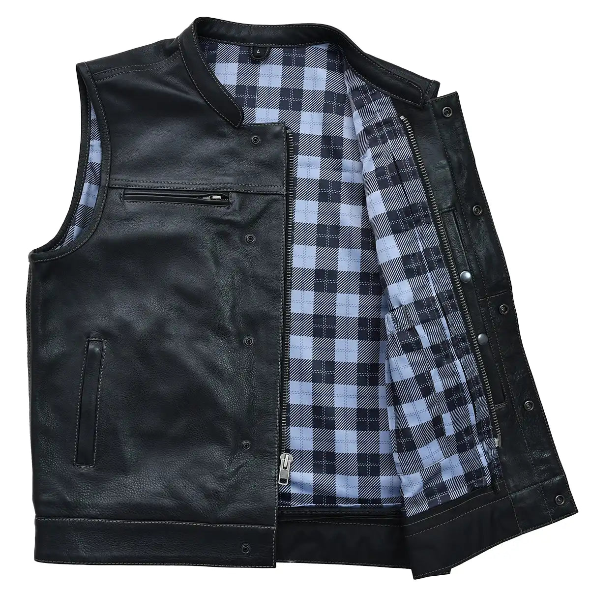 Nitro - Men's Club Style Black Leather Motorcycle Vest